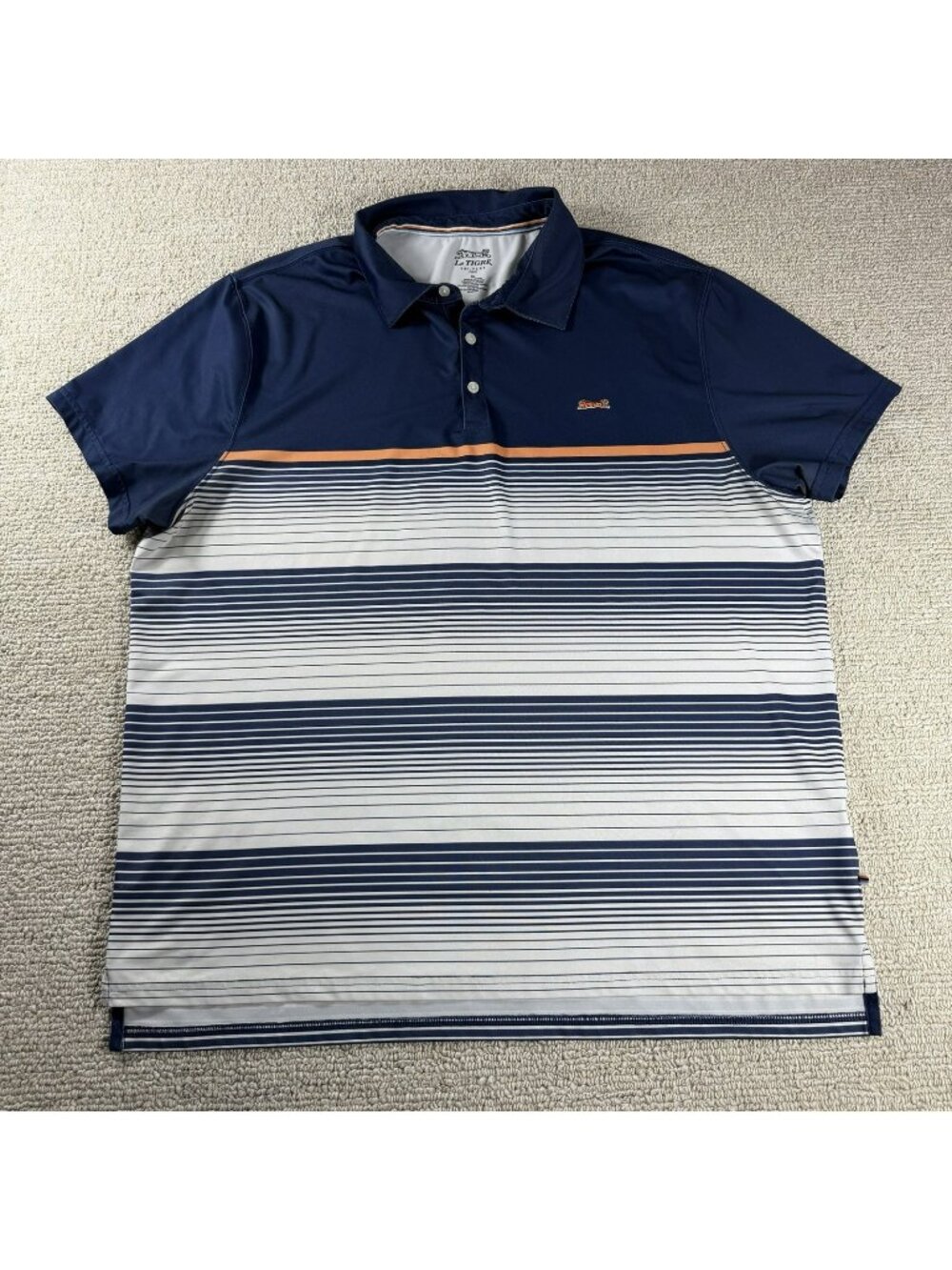 Le Tigre Tri-Flex Striped Golf Polo Blue White Men’s Size XL